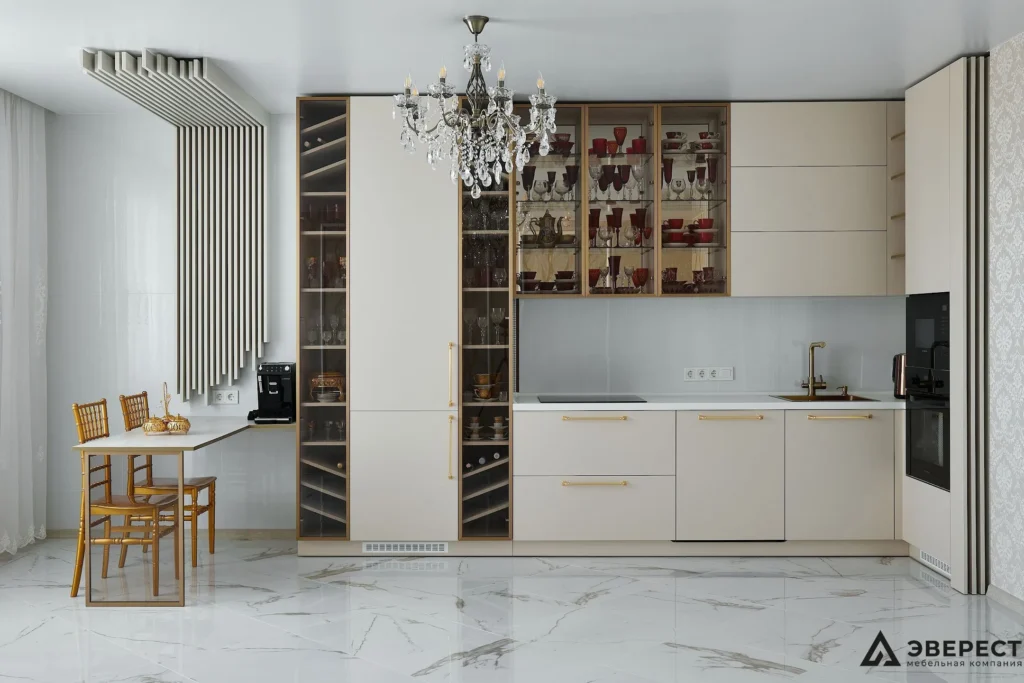 Кухня "Aurum" с рейками и витринами