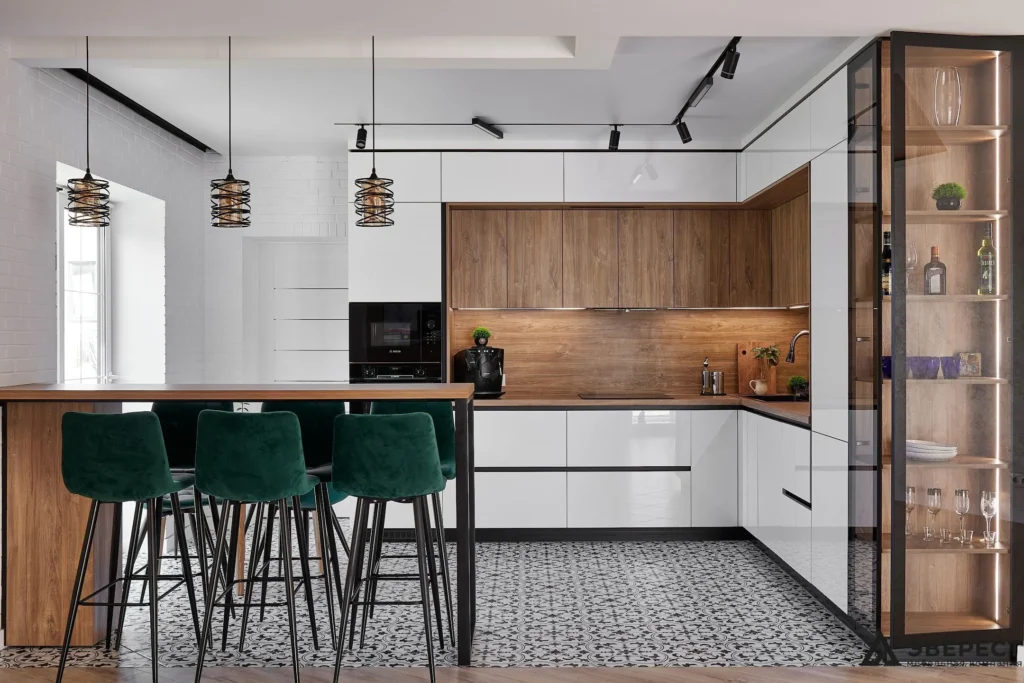 Кухня "Джерси" с витриной и барной стойкой