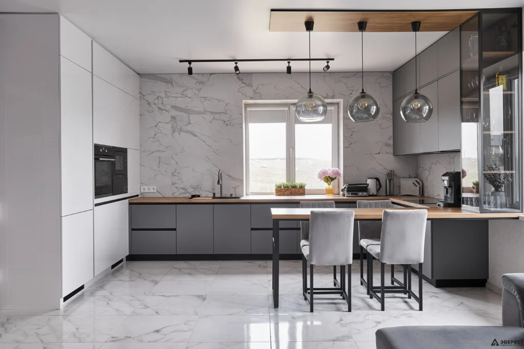 Кухня "Арктика" с барной стойкой